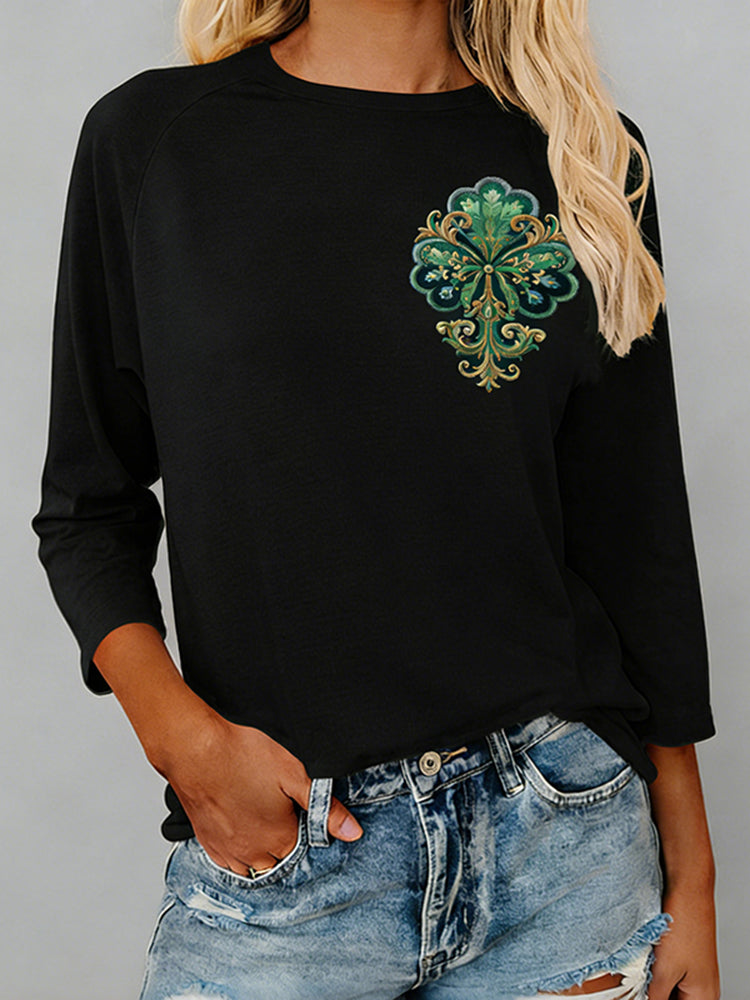 OndineStudios Women's St. Patrick's Day Shamrock Print Crew Neck T-shirt