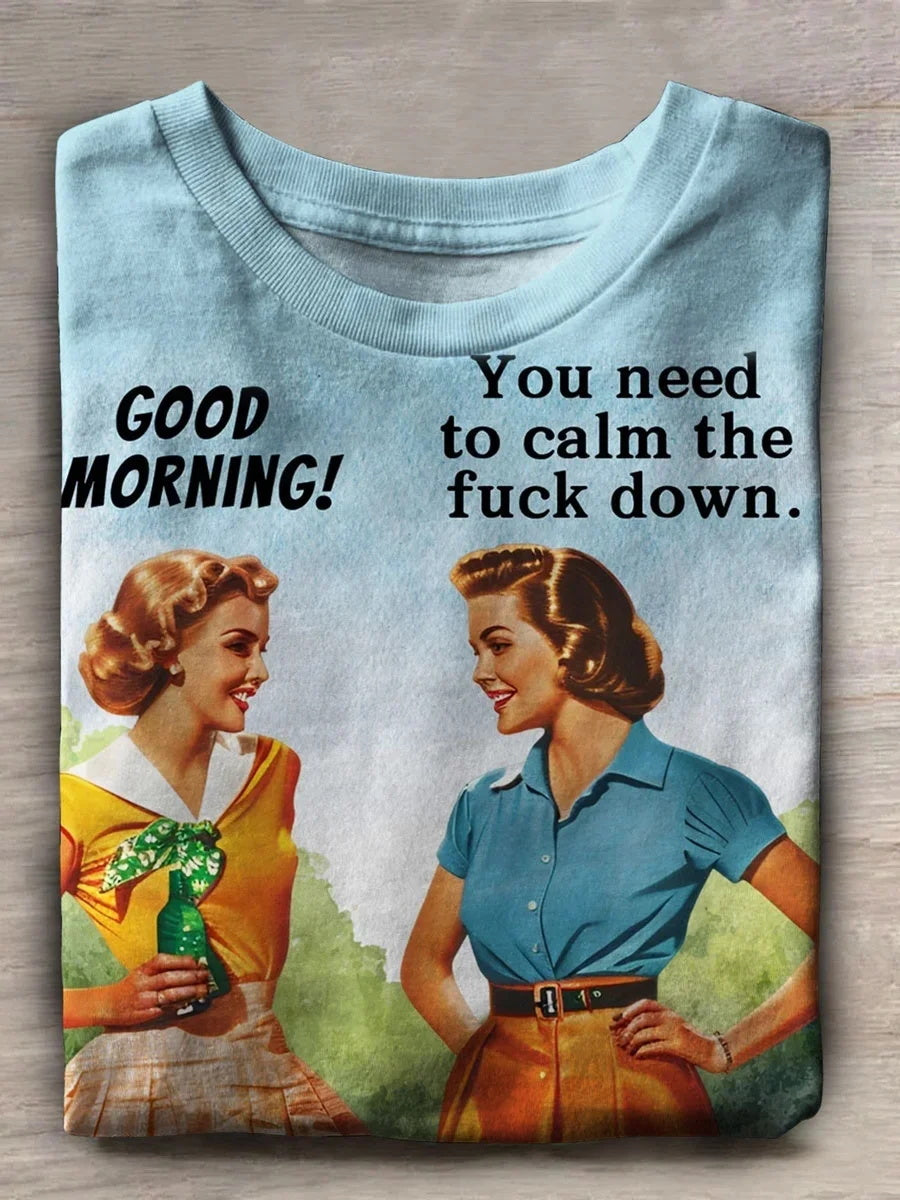 OndineStudios Good Morning Retro Printed Crew Neck Women's T-shirt