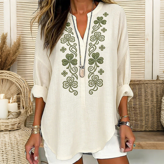 OndineStudios Women's St. Patrick's Day Shamrock Pattern V-neck T-shirt