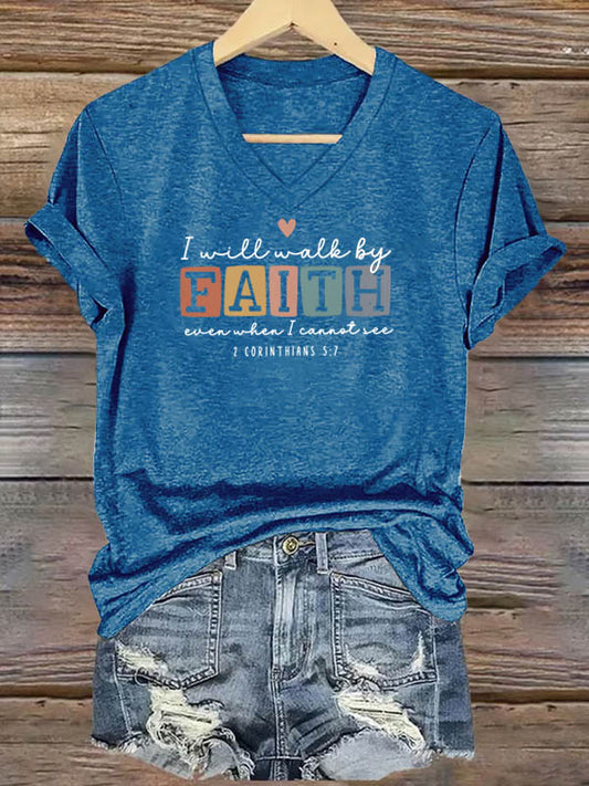 OndineStudios 2 Corinthians 5:7 I Will Walk By Faith T-Shirt - Inspirational Christian Scripture Graphic Tee