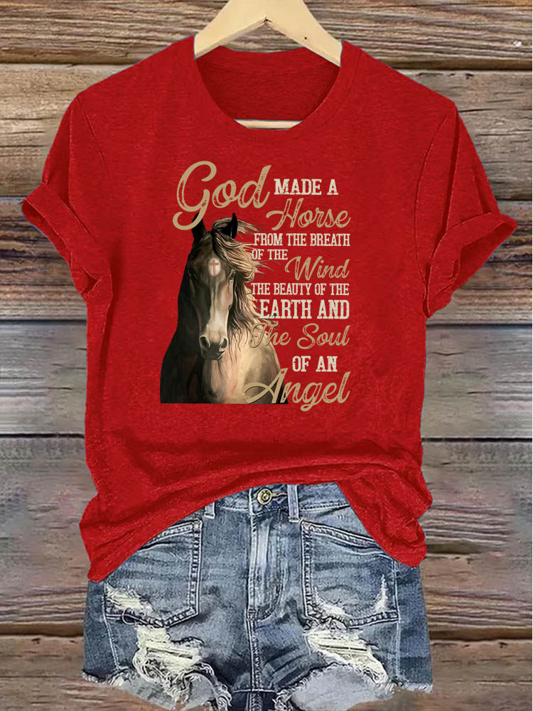OndineStudios God Made a Horse from the Breath of the Wind T-Shirt - Christian Horse Lover Gift Tee - Religious Faith Graphic Top