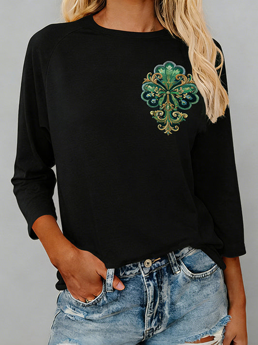 OndineStudios Women's St. Patrick's Day Shamrock Print Crew Neck T-shirt