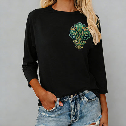 OndineStudios Women's St. Patrick's Day Shamrock Print Crew Neck T-shirt