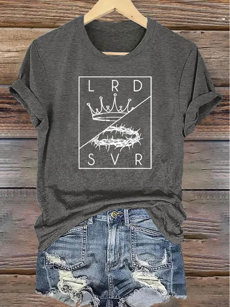 OndineStudios Lord and Savior LRD SVR Christian T-Shirt - Crown of Thorns and Glory Graphic Tee - Faith Based Apparel