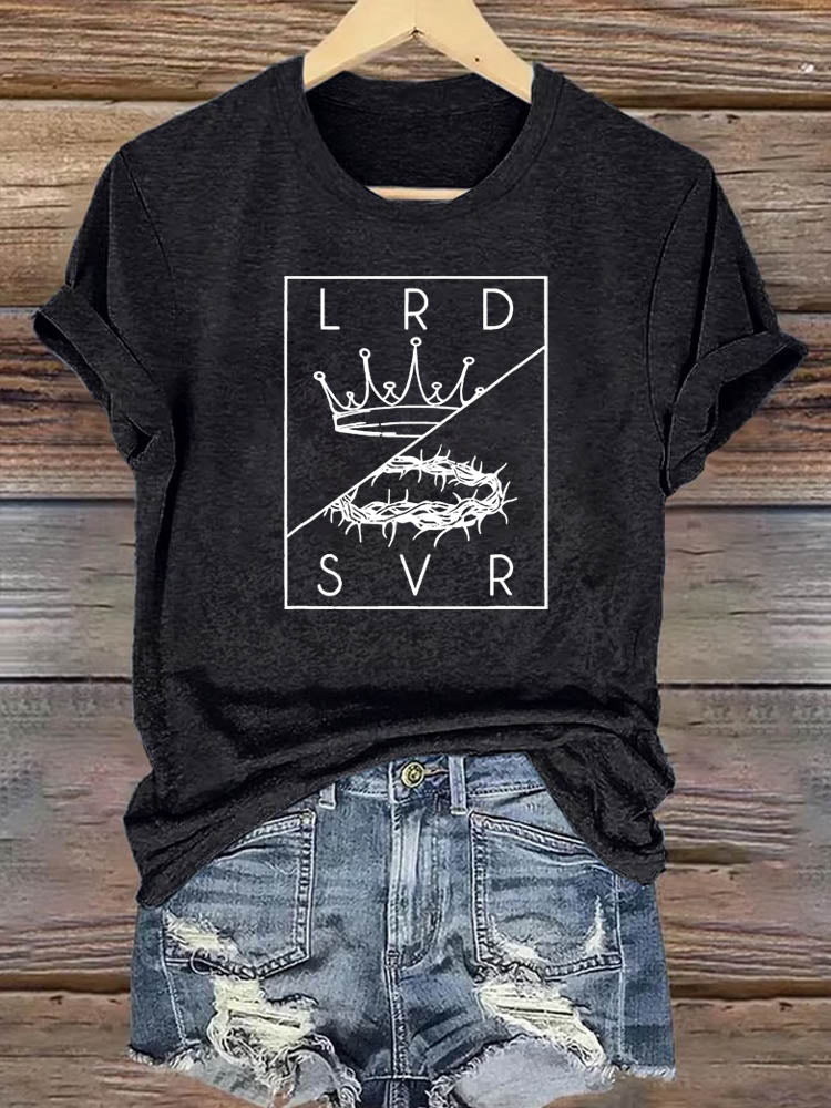 OndineStudios Lord and Savior LRD SVR Christian T-Shirt - Crown of Thorns and Glory Graphic Tee - Faith Based Apparel