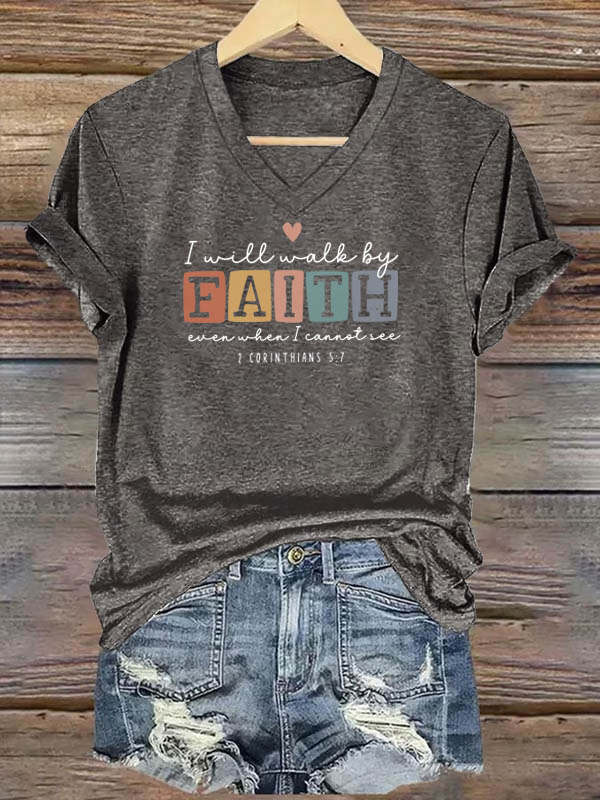 OndineStudios 2 Corinthians 5:7 I Will Walk By Faith T-Shirt - Inspirational Christian Scripture Graphic Tee