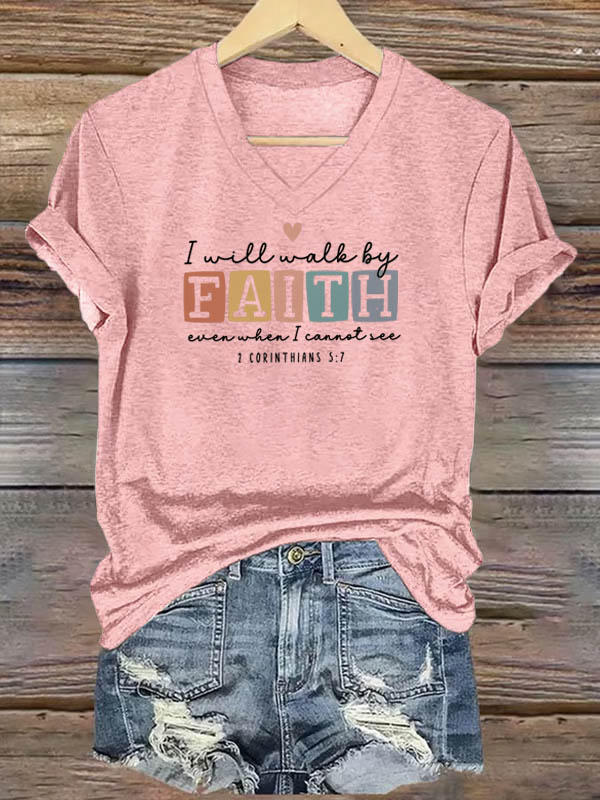 OndineStudios 2 Corinthians 5:7 I Will Walk By Faith T-Shirt - Inspirational Christian Scripture Graphic Tee