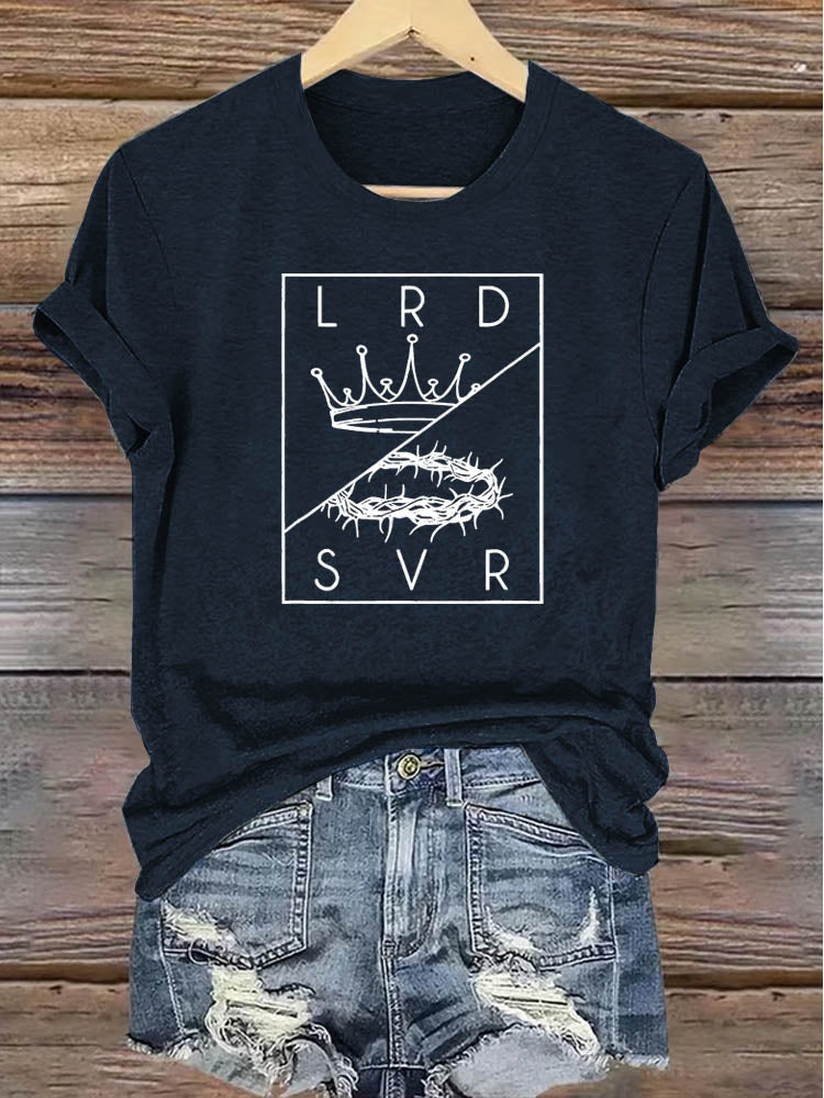 OndineStudios Lord and Savior LRD SVR Christian T-Shirt - Crown of Thorns and Glory Graphic Tee - Faith Based Apparel