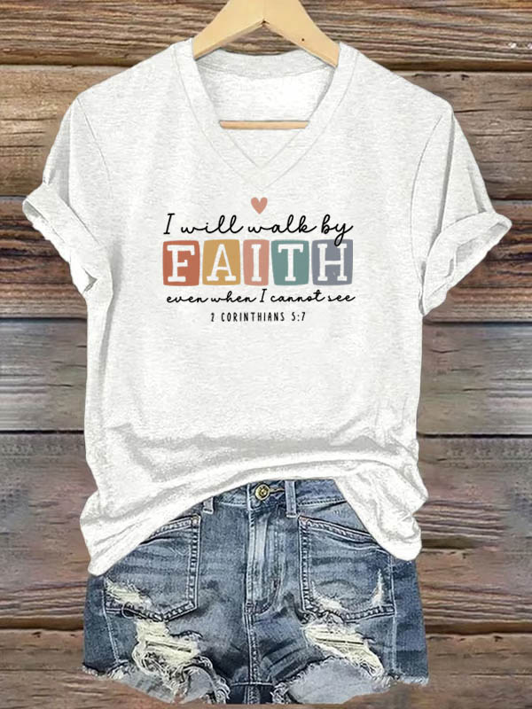 OndineStudios 2 Corinthians 5:7 I Will Walk By Faith T-Shirt - Inspirational Christian Scripture Graphic Tee
