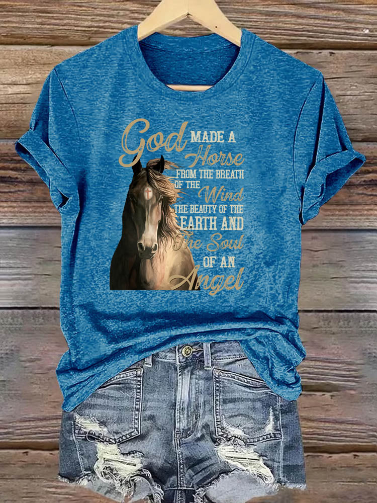 OndineStudios God Made a Horse from the Breath of the Wind T-Shirt - Christian Horse Lover Gift Tee - Religious Faith Graphic Top