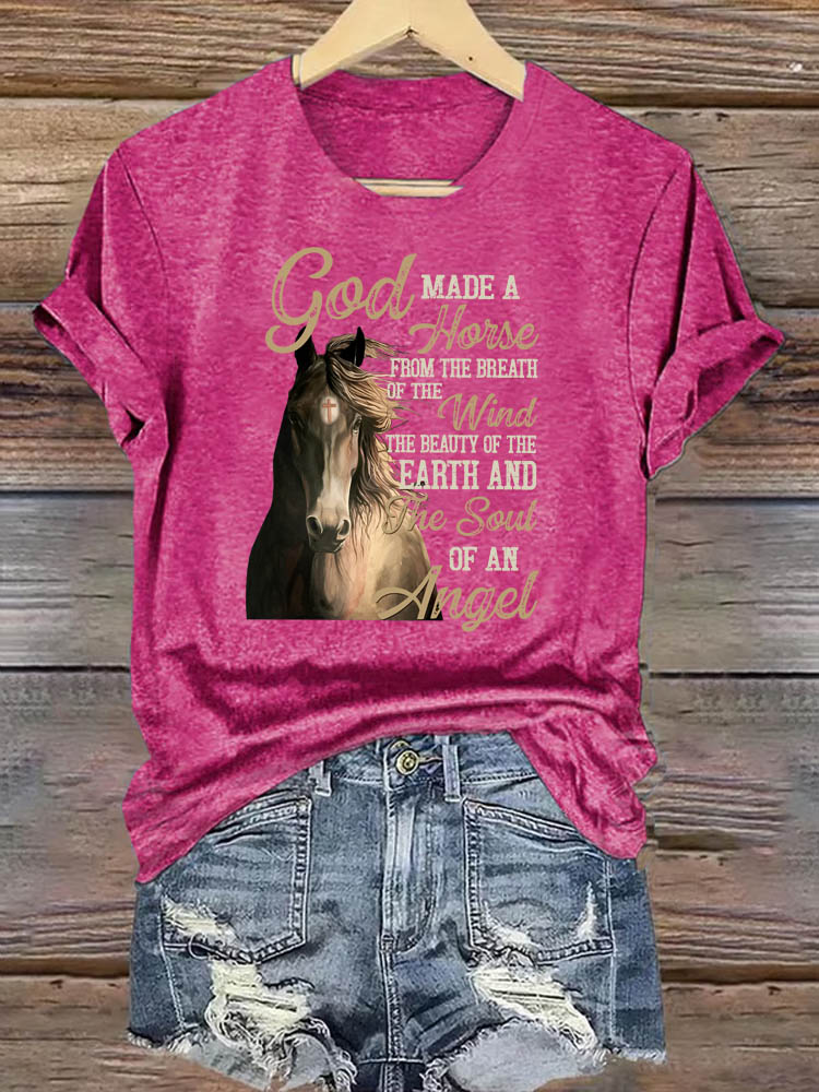 OndineStudios God Made a Horse from the Breath of the Wind T-Shirt - Christian Horse Lover Gift Tee - Religious Faith Graphic Top