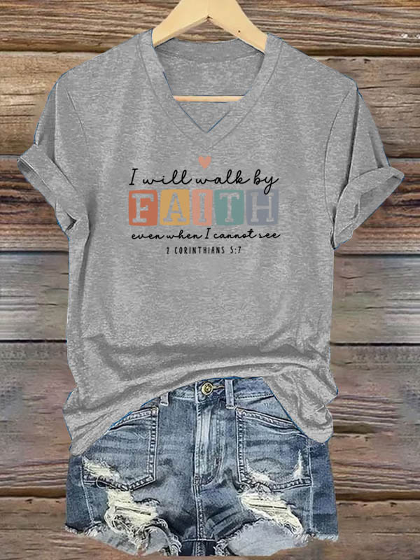 OndineStudios 2 Corinthians 5:7 I Will Walk By Faith T-Shirt - Inspirational Christian Scripture Graphic Tee