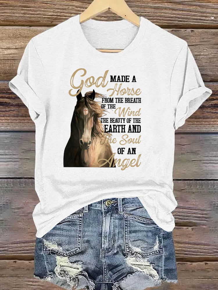 OndineStudios God Made a Horse from the Breath of the Wind T-Shirt - Christian Horse Lover Gift Tee - Religious Faith Graphic Top