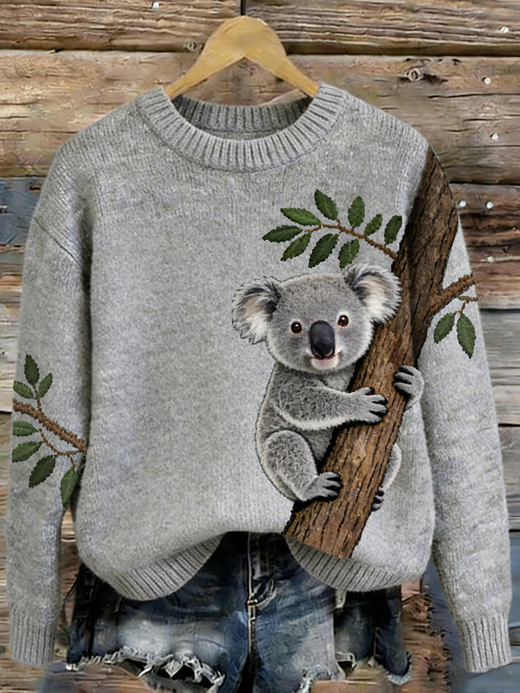 OndineStudios Women's Cute Koala Graphic With Australia Print Cozy Sweater