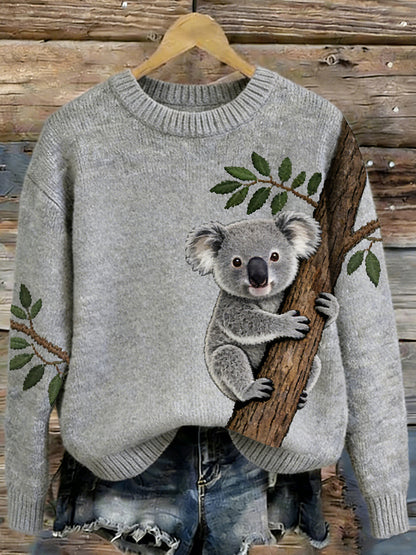 OndineStudios Women's Cute Koala Graphic With Australia Print Cozy Sweater