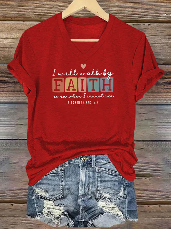 OndineStudios 2 Corinthians 5:7 I Will Walk By Faith T-Shirt - Inspirational Christian Scripture Graphic Tee