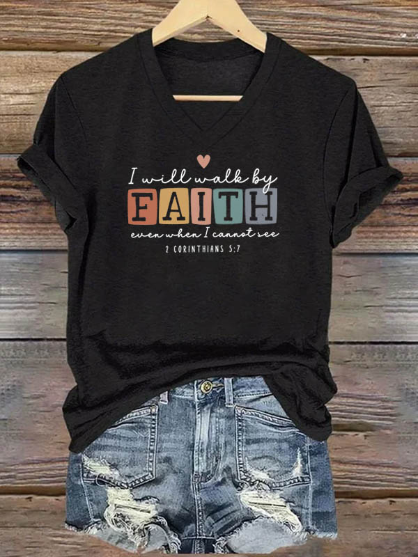 OndineStudios 2 Corinthians 5:7 I Will Walk By Faith T-Shirt - Inspirational Christian Scripture Graphic Tee