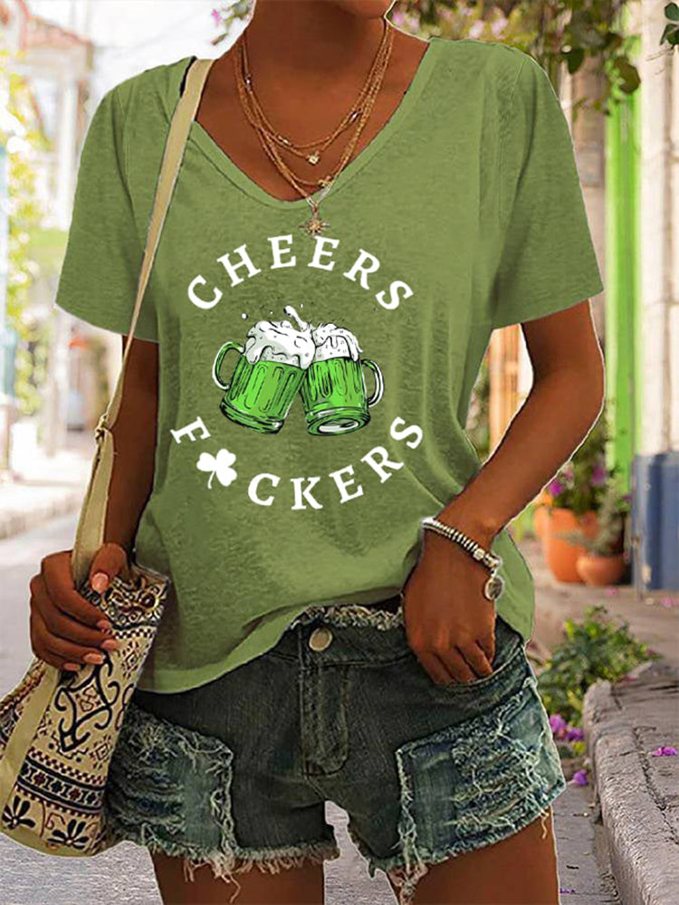 OndineStudios Women's St. Patrick's Day Funny Cheers Fuckers T-Shirt