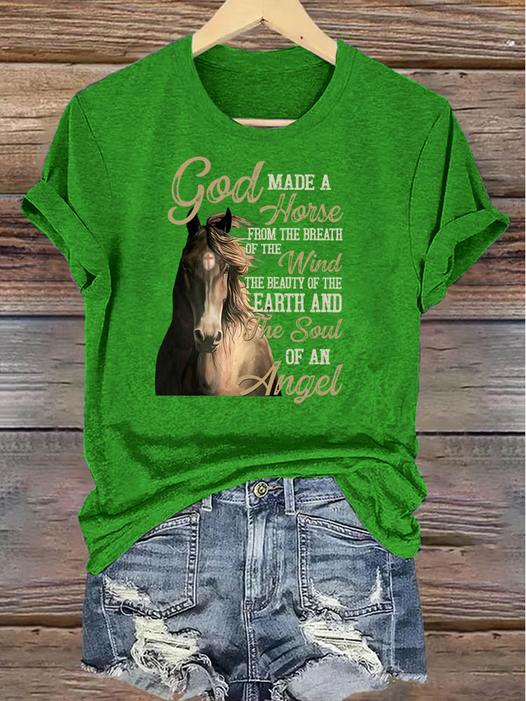 OndineStudios God Made a Horse from the Breath of the Wind T-Shirt - Christian Horse Lover Gift Tee - Religious Faith Graphic Top