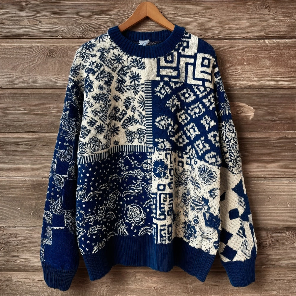 OndineStudios Vintage Japanese Inspired Patchwork Comfy Knit Sweater