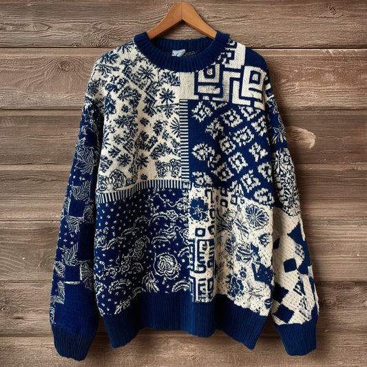 OndineStudios Vintage Japanese Inspired Patchwork Comfy Knit Sweater