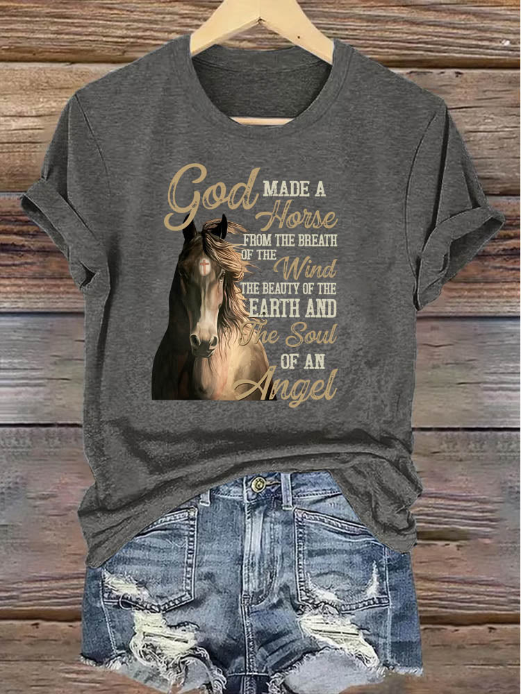 OndineStudios God Made a Horse from the Breath of the Wind T-Shirt - Christian Horse Lover Gift Tee - Religious Faith Graphic Top