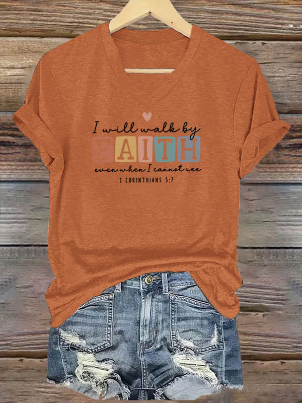 OndineStudios 2 Corinthians 5:7 I Will Walk By Faith T-Shirt - Inspirational Christian Scripture Graphic Tee