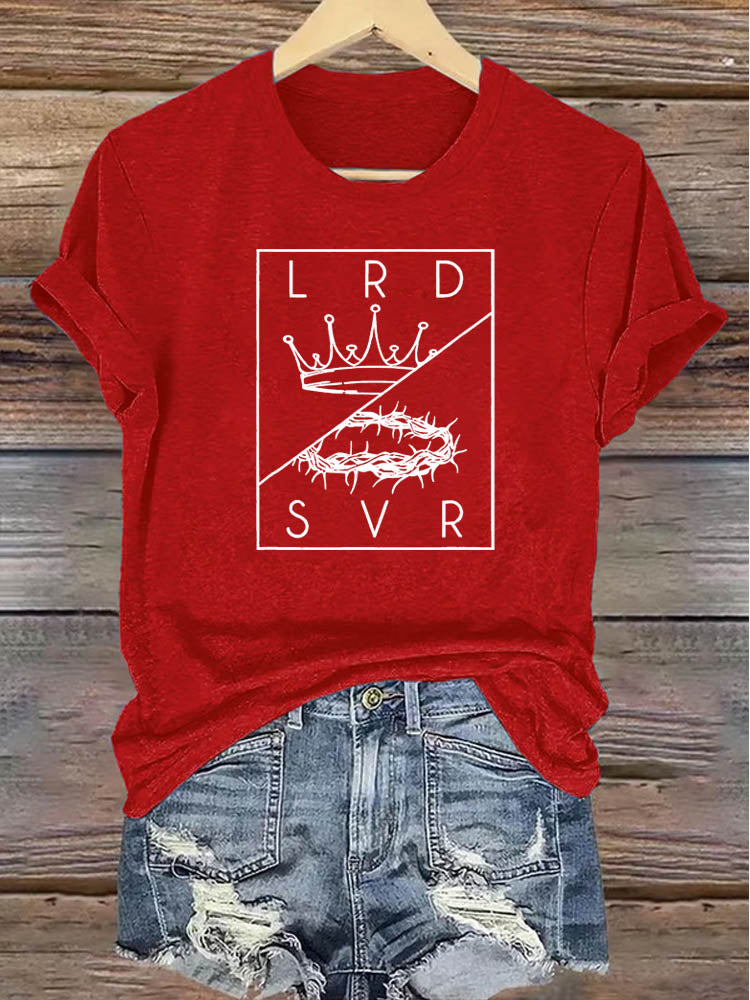 OndineStudios Lord and Savior LRD SVR Christian T-Shirt - Crown of Thorns and Glory Graphic Tee - Faith Based Apparel