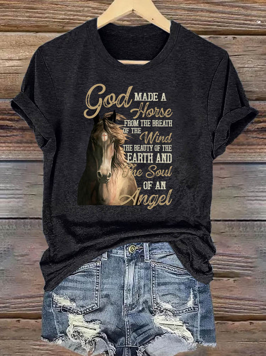 OndineStudios God Made a Horse from the Breath of the Wind T-Shirt - Christian Horse Lover Gift Tee - Religious Faith Graphic Top