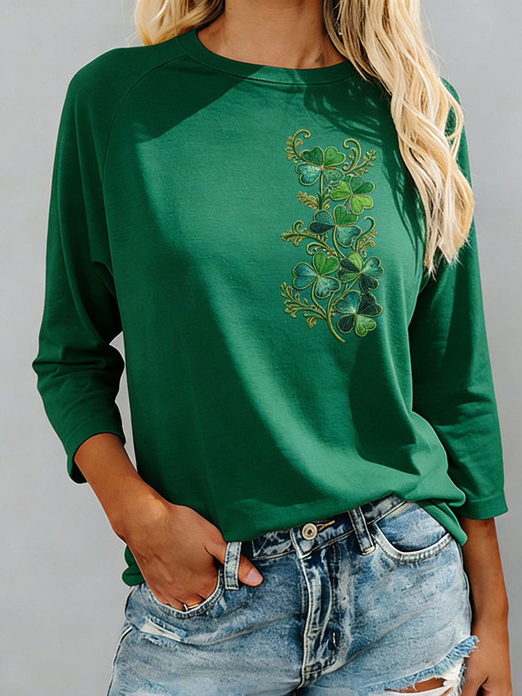 OndineStudios Women's St. Patrick's Day Shamrock Print Crew Neck T-shirt