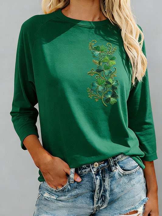 OndineStudios Women's St. Patrick's Day Shamrock Print Crew Neck T-shirt