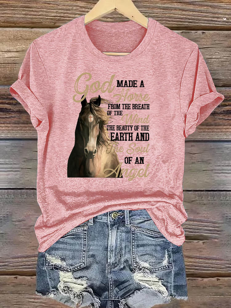 OndineStudios God Made a Horse from the Breath of the Wind T-Shirt - Christian Horse Lover Gift Tee - Religious Faith Graphic Top