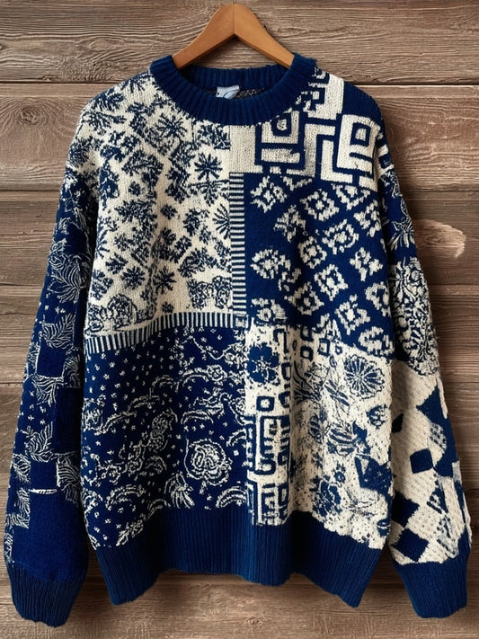 OndineStudios Vintage Japanese Inspired Patchwork Comfy Knit Sweater