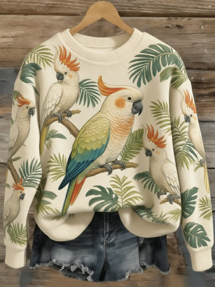 OndineStudios Women's Australian Cockatoo Pattern Comfortable Knit Crew Neck Sweater