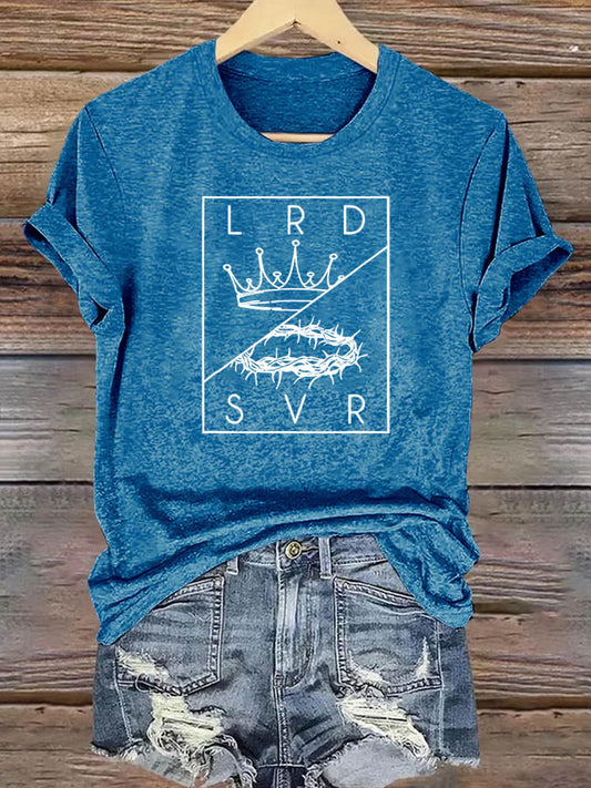 OndineStudios Lord and Savior LRD SVR Christian T-Shirt - Crown of Thorns and Glory Graphic Tee - Faith Based Apparel