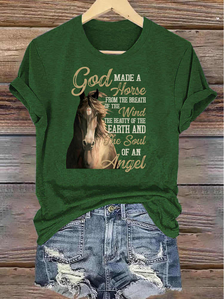 OndineStudios God Made a Horse from the Breath of the Wind T-Shirt - Christian Horse Lover Gift Tee - Religious Faith Graphic Top