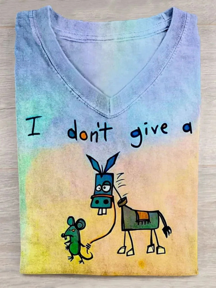 OndineStudios I Don't Give A Rat's Ass Printed V-Neck Women's T-shirt